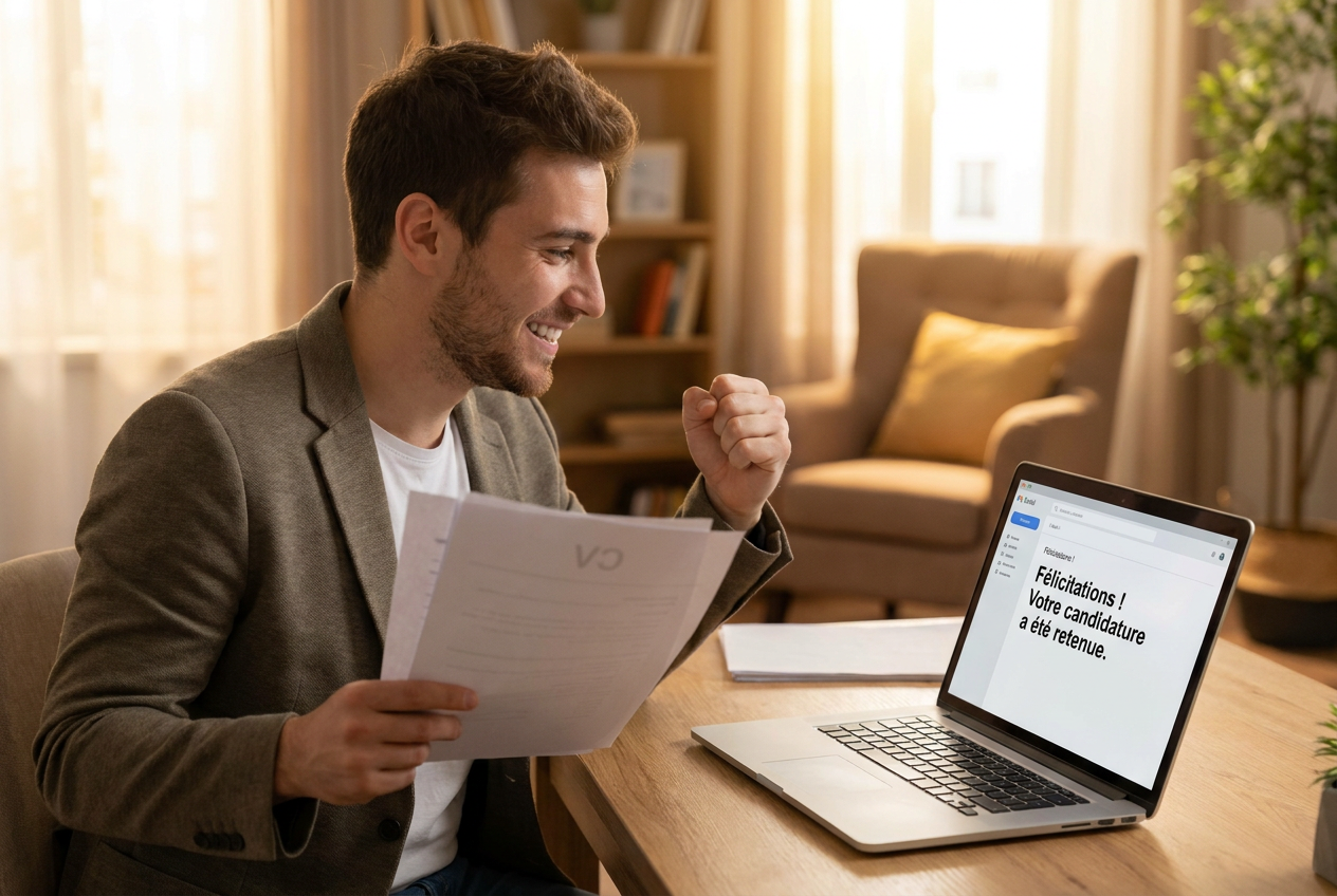 Candidat heureux après avoir décroché son emploi