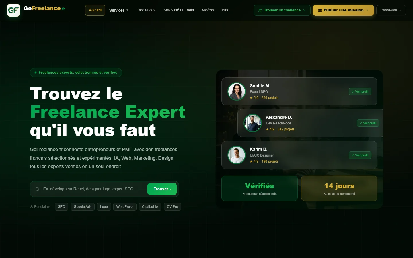 GoFreelance.fr, application web sur mesure réalisée par Lasda.pro