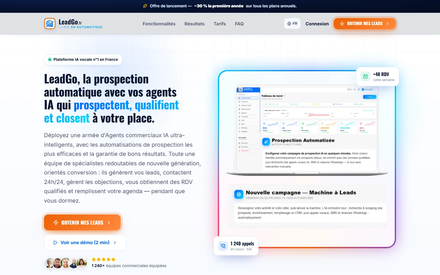 LeadGo.fr, logiciel en ligne de prospection par agents IA