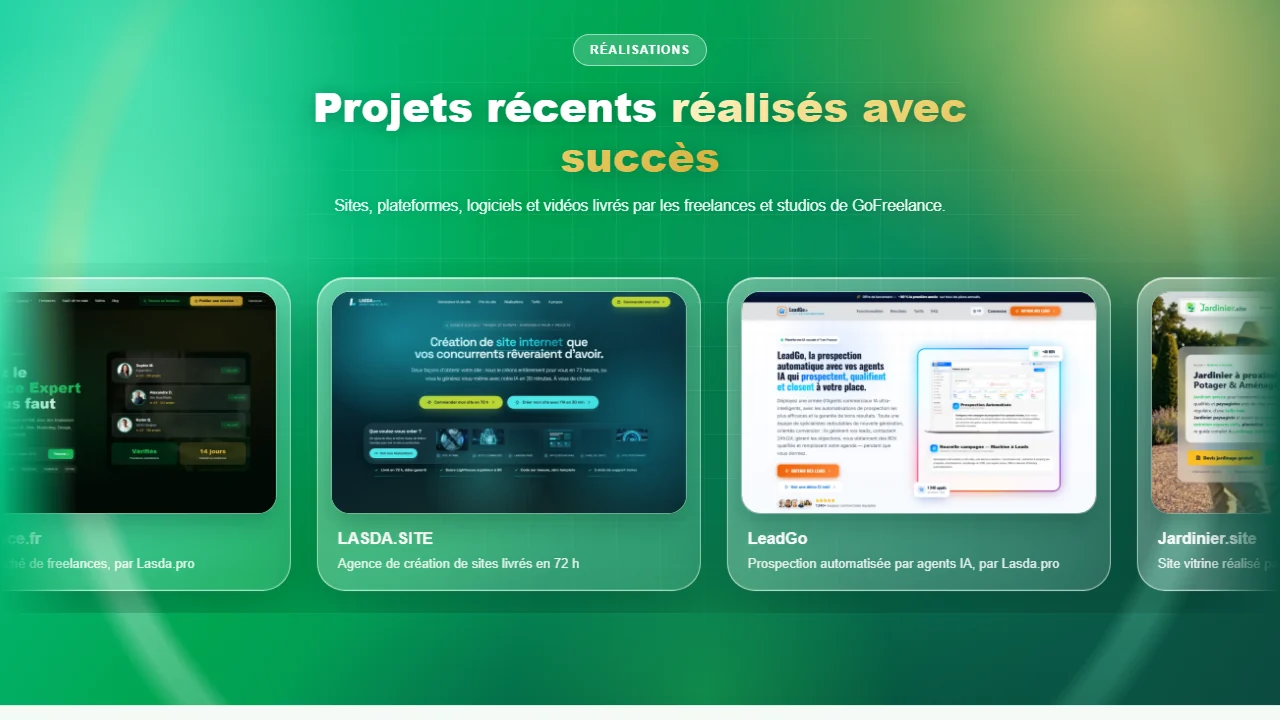 GoFreelance : projets récents réalisés par les studios partenaires de la plateforme