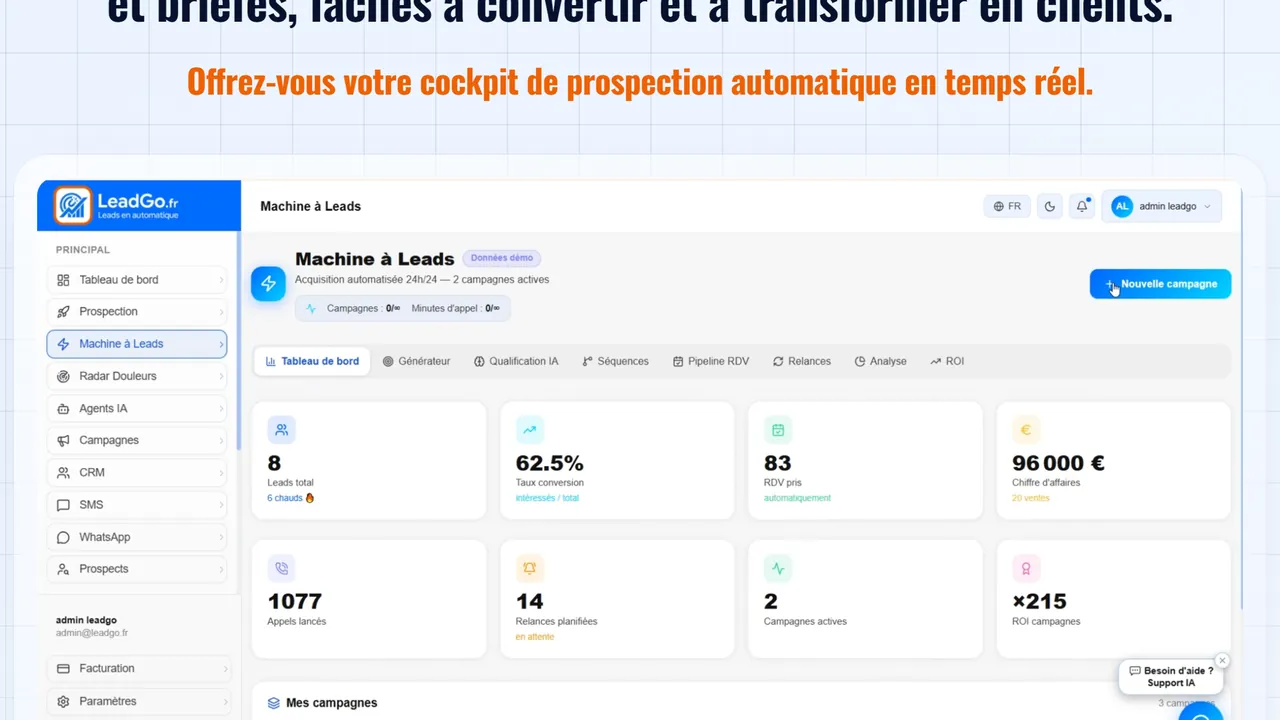 LeadGo : le cockpit de prospection et le réglage d'une campagne