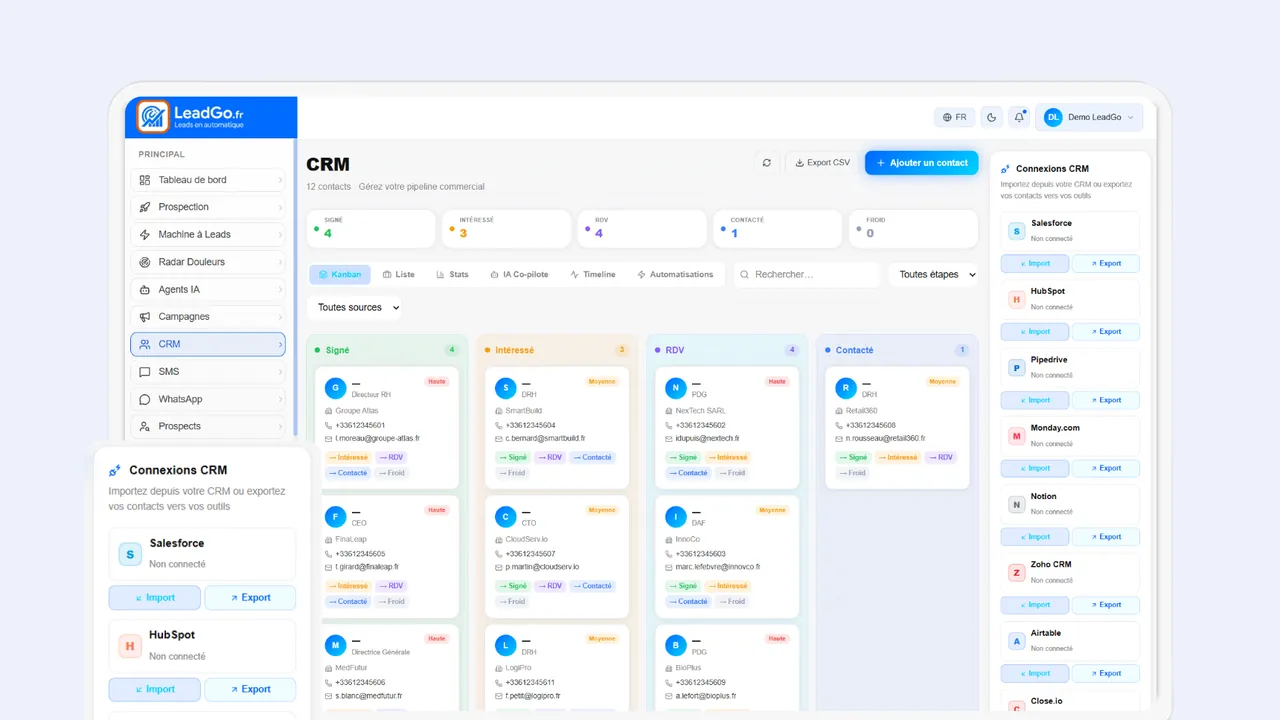 LeadGo : le CRM en colonnes alimenté par les agents