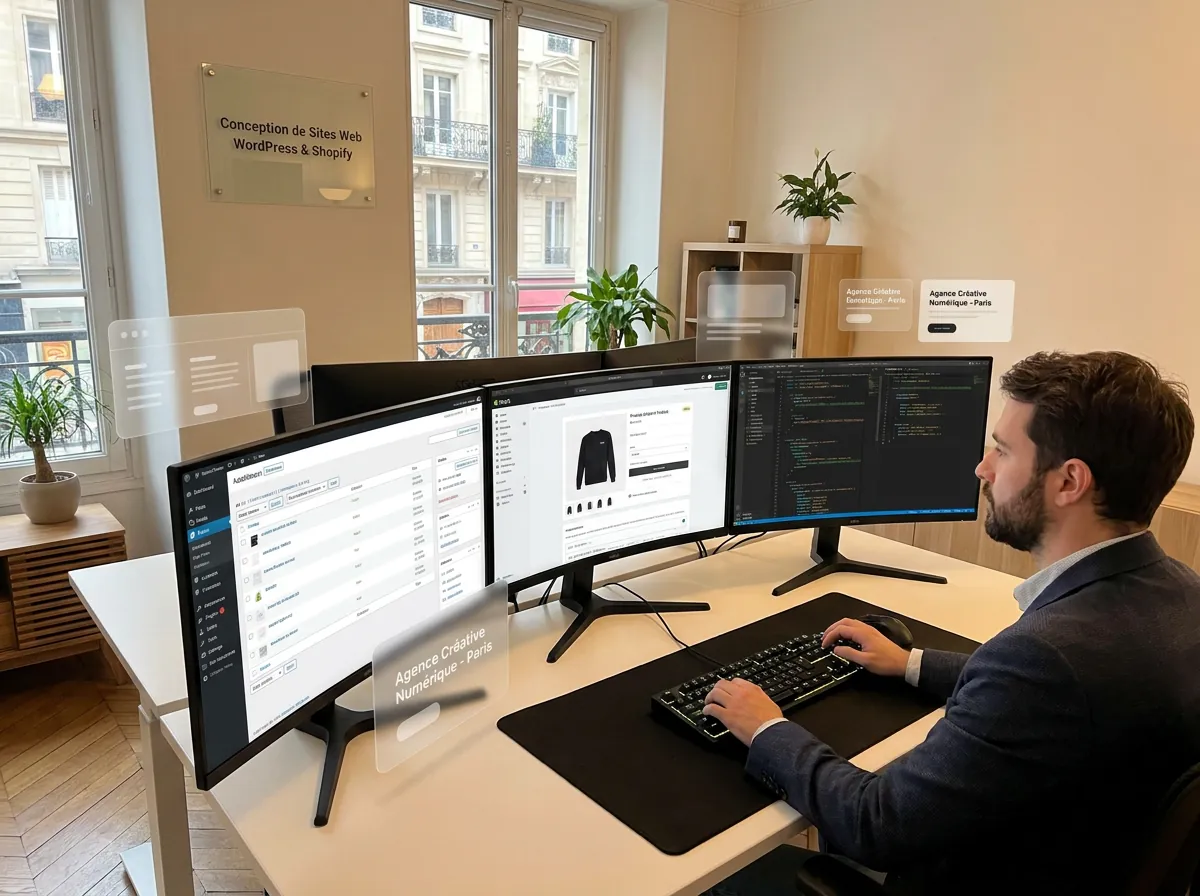 Développeur web devant plusieurs écrans : le développement, ligne clé de tout devis de site internet