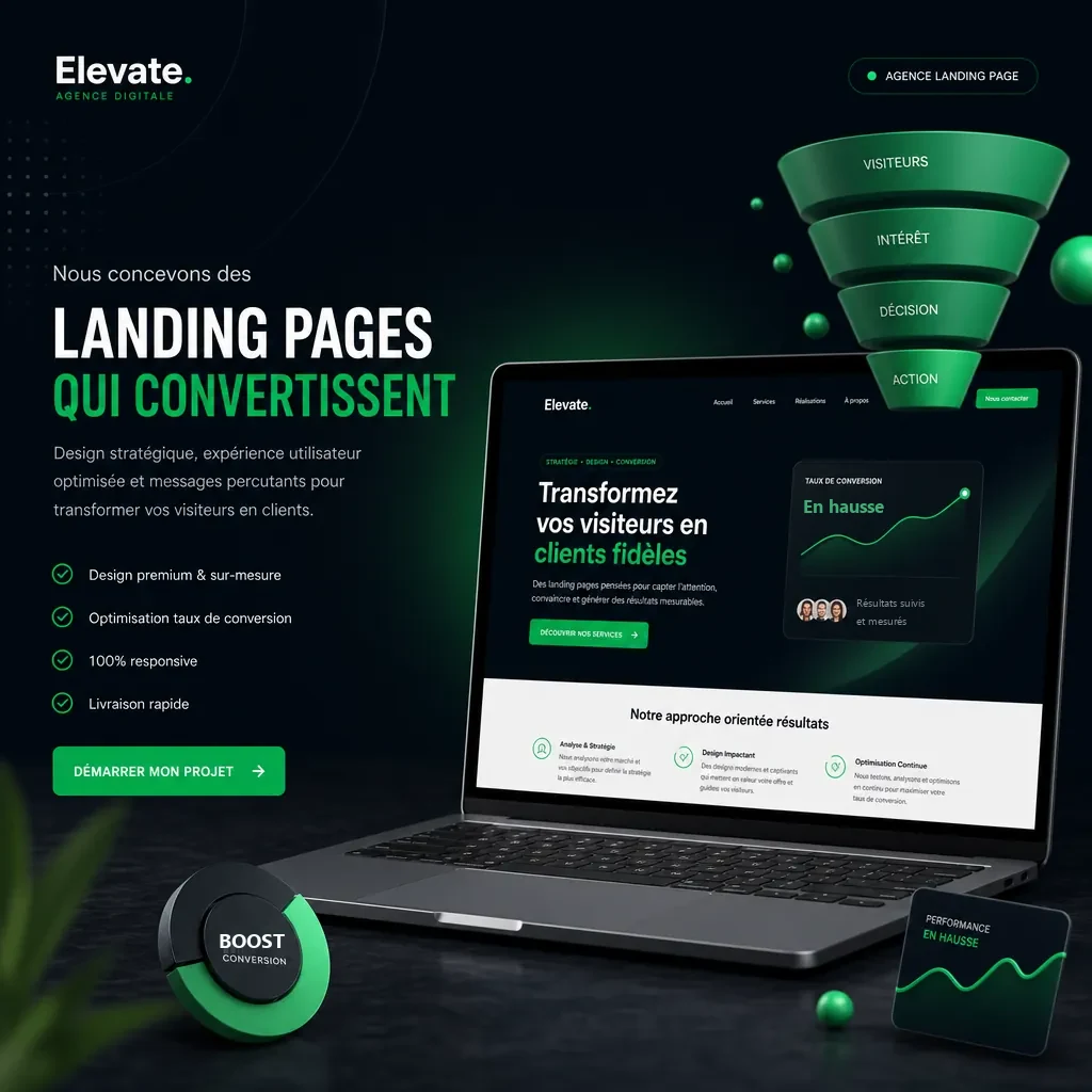 Illustration d'une création de landing page conçue pour convertir, avec une promesse, un formulaire et un bouton d'action